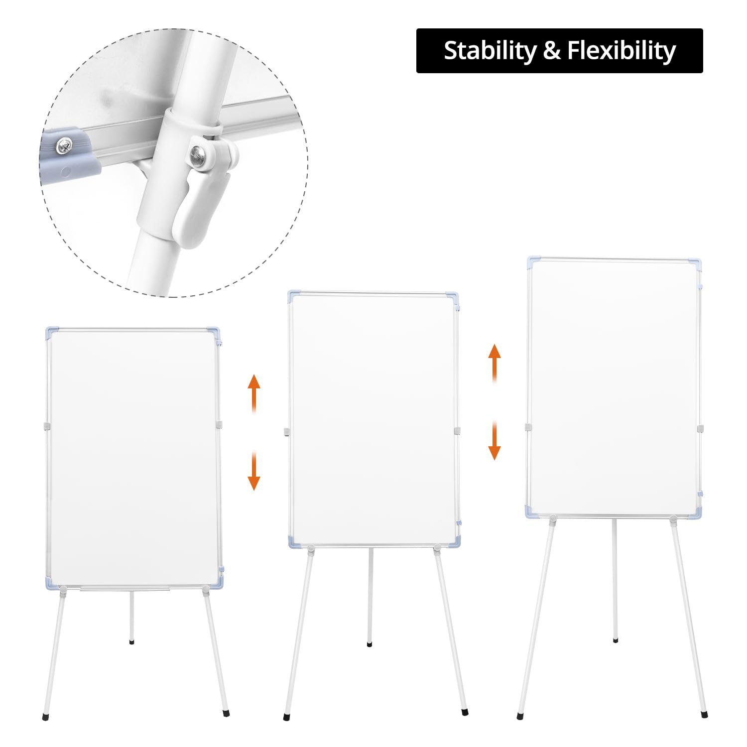 QWORK® Pizarra Blanca Con Soporte Para Rotafolios 90x60 cm, Altura Ajustable, 5 Bolígrafos, 1 Borrador y 2 Clavos Que No Dejan Marcas