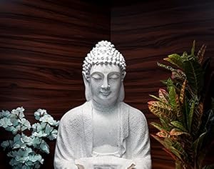 Expleasia Lotus Buddha Water Fountain for Home, Office, Garden (ClearWhite) (version 2023) Buddha water fountain, water fountain for home decor with electrcials warranty, No joint marks, Clear hariline, finest finishing 3ft hieght