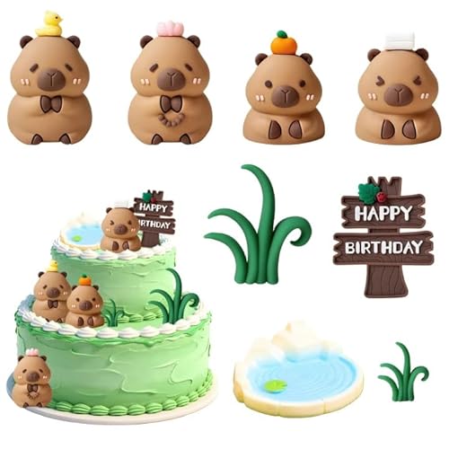 Capybara Kuchen Deko 8 Stück Capybara Geburtstag Tortendeko Tiere Figuren Happy Birthday Partyzubehör Capybara Kuchen Dekoration für Geburtstags deko