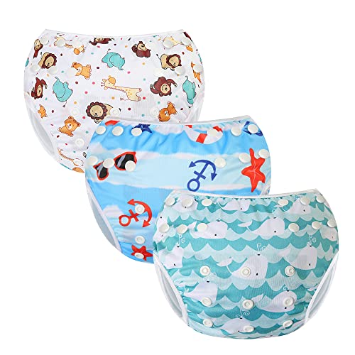 MIXIDON Pañal de natación reutilizable traje de baño infantil ajustable para niña pañales lavables conjunto de traje de baño de talla única para 0-3 años