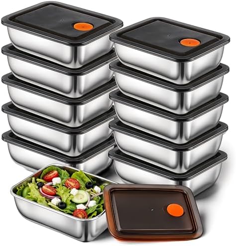 10 Set Stainless Steel Food Containers with Lids, Metal Leak-Proof Food Storage Containers Reusable Stackable Meal Prep Container for Lunch Picnic Travel, Dishwasher & Freezer Safe (16 oz)