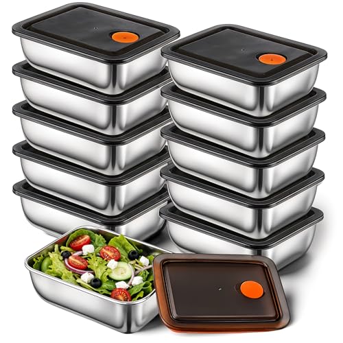IANFAN 10 Set Stainless Steel Food Containers with Lids, Metal Leak-Proof Food Storage Containers...
