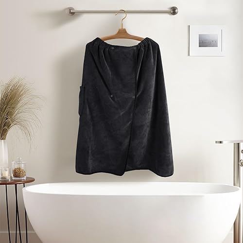 Miniatura 7 de SINLAND Toallas de baño de microfibra ligeras hasta la rodilla para mujer, con cierre ajustable, 32 x 60 pulgadas, color negro