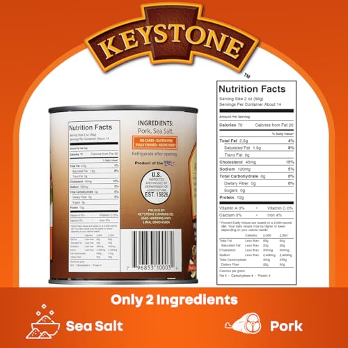 Keystone Meats All Natural Heat and Serve Canned Pork 28 Oz Fully Cooked Shelf Stable Canned Meat Emergency Survival Meals Canned Food Ready to Eat Non-Perishable Meals Made in USA Pack of 1
