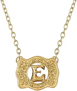 14K Gold Belt Buckle Necklace Western Style Initial Letter Pendant Necklace, Decorative Belt Buckle Frame Design