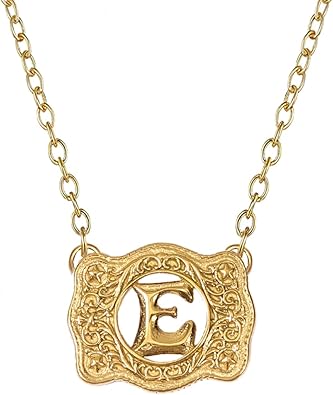 14K Gold Belt Buckle Necklace Western Style Initial Letter Pendant Necklace, Decorative Belt Buckle Frame Design