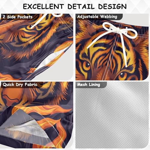 Pigsaly Boys Swim Trunks Orange Flaming Tiger Boys Board Shorts Swimsuit Swimwear Summer Bathing Suit 2T3