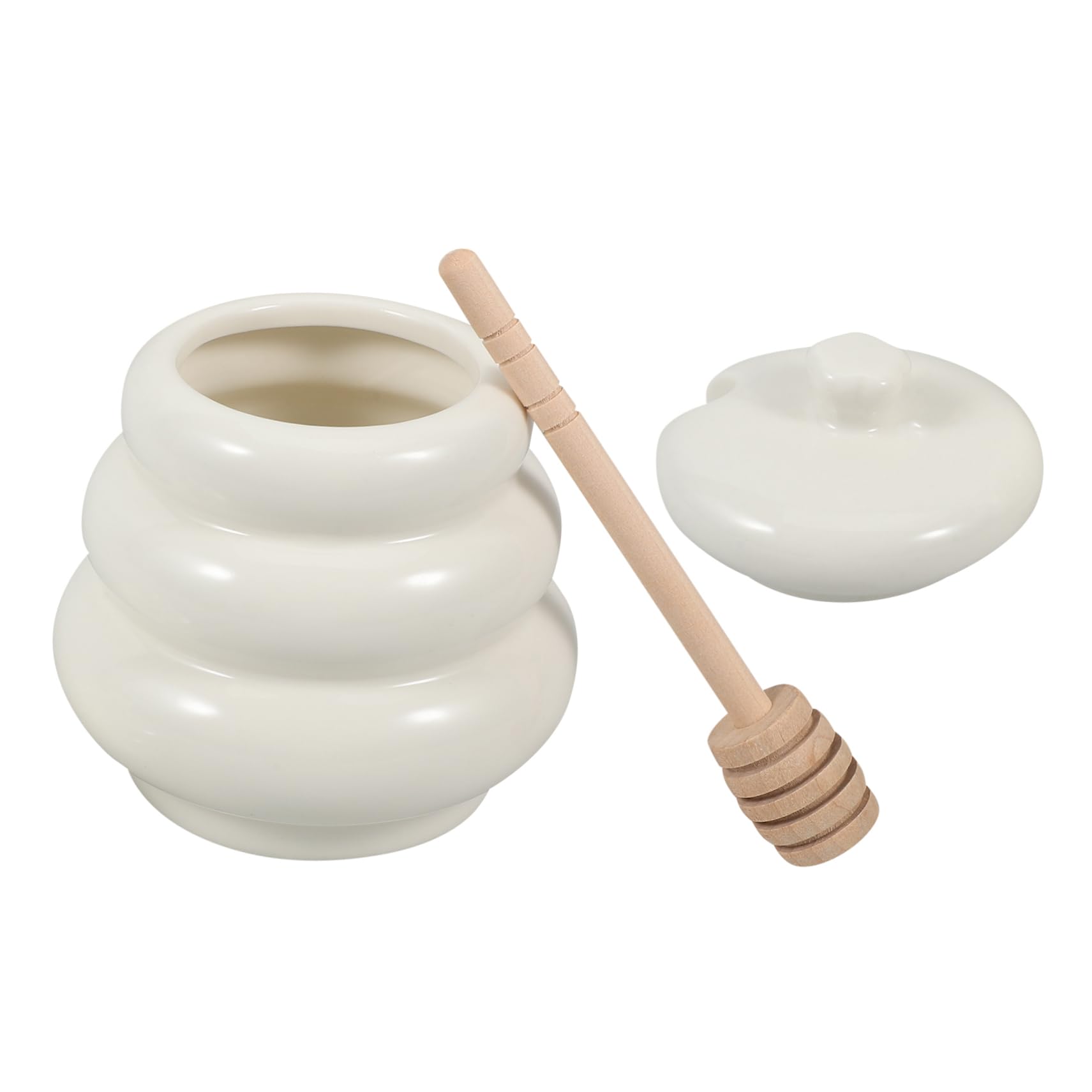 PRETYZOOM Honey Jar Lid Wooden Dipper Honey Dispenser Pot Ceramic Honey Pot for Desktop