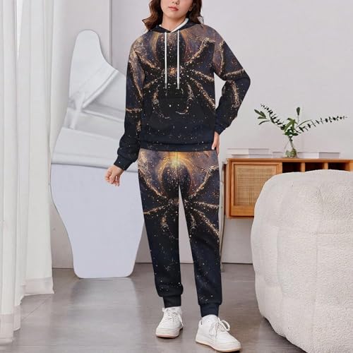 Boy's Girl's 2 Piece Outfits Graphic Sweatshirt Kid Long Sleeve Hoodie Set, Dark Spider Galaxy Universe2