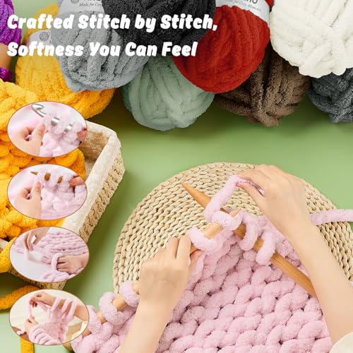 Image of Inhand Baby Pink Chunky Chenille Yarn for Hand Knitting,Thick Bulky Mom Blanket Yarn for Crocheting,Soft Fluffy Yarn for Mother's Day Gifts and Crafts for Women /Grandma,4 Pack (29.5Yds /8.4oz Each)