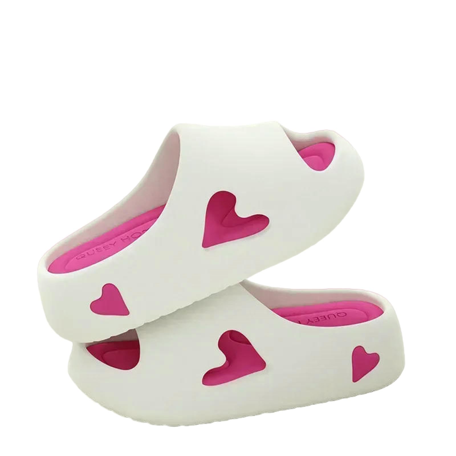 Gyios Summer Slippers Platform Slipper Flip Flop Women Love Heart Cloud Outdoor Indoor Soft Sandal Slides Ladies Home House Hotel Shoe Flat Eva-white-37-38
