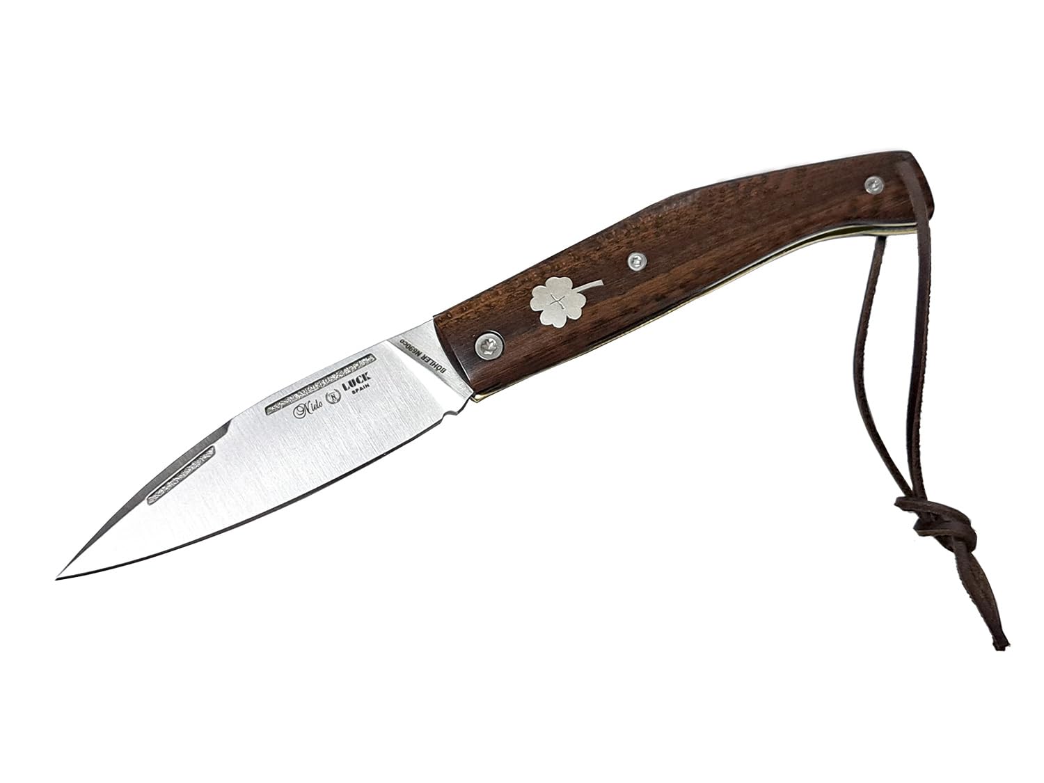 Tiendas LGP - MIGUEL NIETO Navaja Luck 50-AN, con hoja en acero inoxidable Böhler N695co hoja de 8 cm. y empuñadura en Palo de Serpiente Pulida, Hueco con cordón fiador incluido
