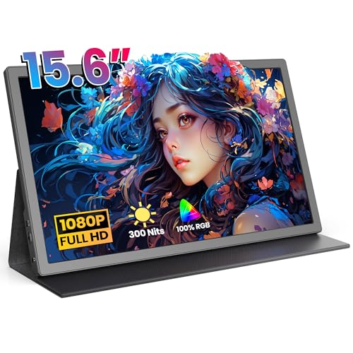 FANGOR 15.6 Inch Portable Monitor FHD 1080P Monitor for Laptop HDR IPS Computer Gaming Display USB-C HDMI Screen Extender with Smart Cover for PC Laptop Phone Mac Xbox PS4/5 Switch Dual Speaker