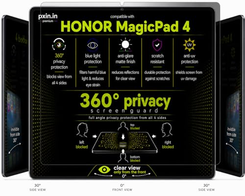 Image of Pxin 360 Pro Privacy Screen guard compatible with Honor MagicPad 4 | Anti Glare | Anti UV | Anti Blue | Anti Reflection | Privacy Filter | Unbreakable Build