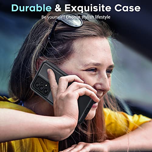 Leyi Galaxy A53 5G Case, 3-In-1 Rugged Defender Protection With 2 Tempered Glass Screen Protectors, Shockproof & Dustproof - Black #TOP4