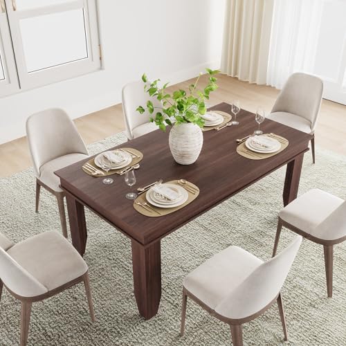 Image of GarveeHome Farmhouse Dining Table for 4-6 People, 63 in Long Kitchen Tables with Wooden Sturdy Frame, 5 ft Large Rectangular Dinner Table for Dining Room, Kitchen, Black, Brown Non-extendable
