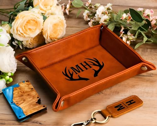 Personalized Leather Storage Tray, Custom PU Leather Valet Tray, Unique Dad Birthday Gifts from Daughter Son,Customized Gift for Husband (7.8 * 7.8