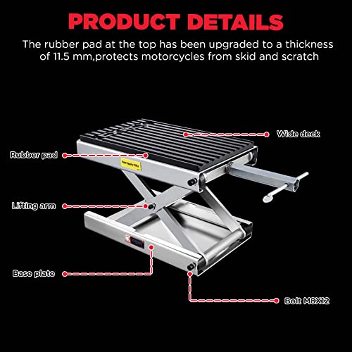 Cxrcy 1200 Lbs Motorcycle Lift Scissor Jack Chrome Plating Finish Upgraded Dirt Bike Atv Steel Motorcycle Hoist Stand With Ratchet Wrench,Crank Handle,Thickened Rubber Pad,Wide Deck #TOP5
