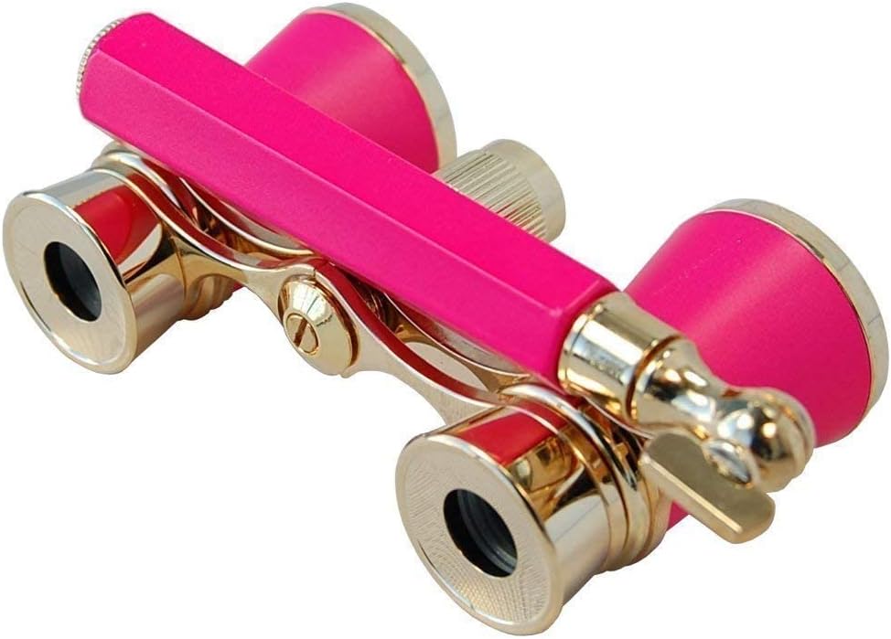 HQRP 3 x 25 Opera Glasses Theater Binoculars, Rose/Pink-Pearl with Gold Trim, w/Crystal Clear Optic (CCO), Built-in Extendable Handle, for Adults Kids Women in Musical Concert Sport Events etc.