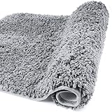Bathroom Rug, 16' x 24“ Non Slip Bath Mat for Bathroom Water Absorbent Soft Microfiber Shaggy Floor Mat, Machine Washable Bath Rug for Bathroom Thick Plush Rugs for Bath Room (Gray)
