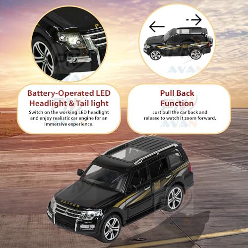 Image of Alloy Metal Pull Back Die-cast Car 1:32 Various Models with Sound & Music, Toy Cars for Kids Durable and Fun Gift for Boys and Girls (Black Pajero)