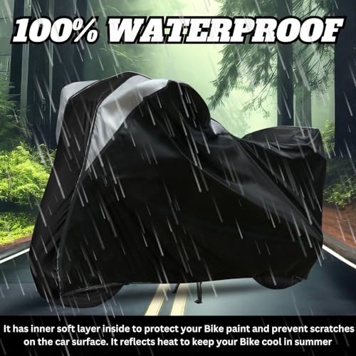 Image of Taffeta Bike Cover Premium Waterproof, Dustproof & UV Protected Two-Wheeler Body Shield | Heavy-Duty, All-Weather Protection | Universal Fit for Motorcycles & Scooters(GT-Black Top Silver Kally)