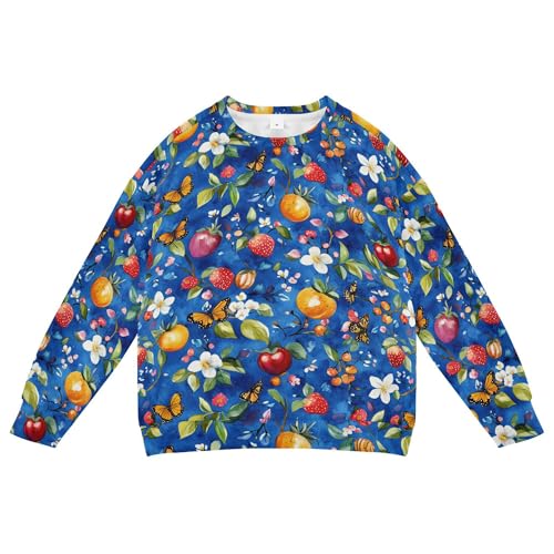 JUNZAN Sweet Butterflies Fruit Blue Little Boys Hoodie Sweatshirt Long Sleeve Tops Clothing Shirts Athletic 4T
