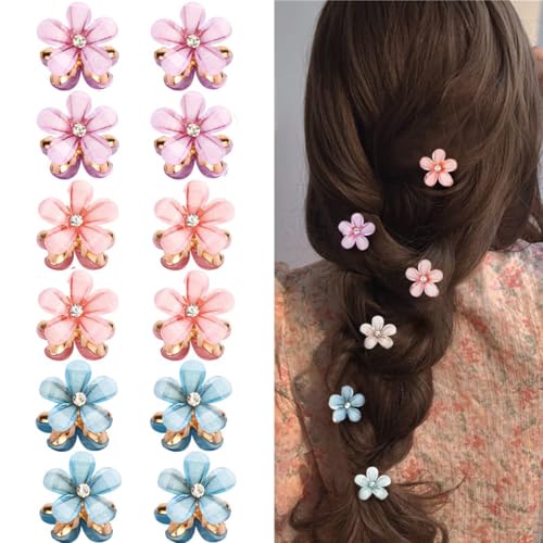 Paquete de 12 Mini Pinzas para el Cabello, Diarias Elegantes Horquillas para el Pelo, Accesorios de Decoración de Bodas para Fiestas de Cumpleaños para Niñas Mujeres,Azul+Púrpura+Rosa