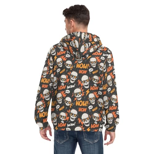 Laprad Men's Full Zip Hoodie Fleece Sweatshirt Long Sleeve Skull Casual Coat3