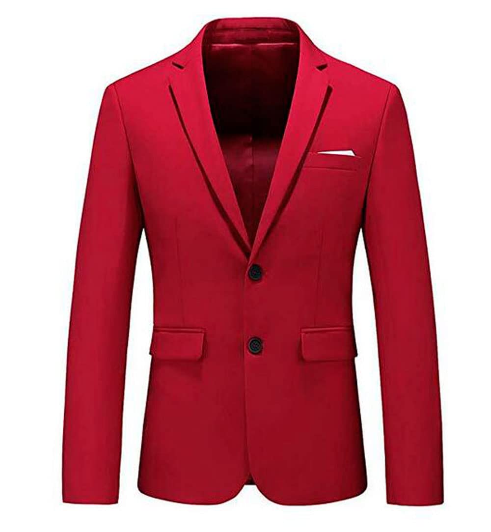 Botong Men's Red Two Buttons Peak Lapel Jacket Single Breasted Tuxedos Blazer Prom Party Coat Casual Jacket Dinner Coat 46 Chest / 40 Waist