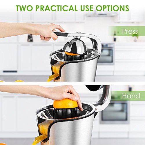 Aicok Electric Citrus Orange Juicer 160W Stainless Steel, Double Reamers, Soft Grip Handle, Easy to Use and Clean, Anti-Drip Spout