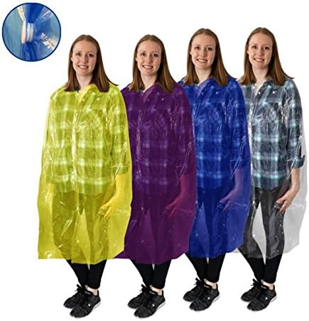 Disposable Emergency Rain Ponchos - Raincoat, featuring front Snaps, Sleeves, and Hood for Easy, Fast, and Practical use, 4 pack