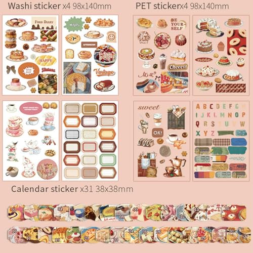 Image of The AutoStory Recipe Book Scrapbook Kit A6 Junk Journal Notebook Yummy Meal Stickers Cooking Decorative Papers Washi Tape DIY Craft Art Creative Cookbook Writing Gift (Food Diary, Red)