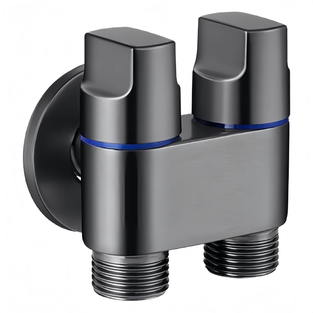 Robinet coudé G1/2 en acier inoxydable gris à double sortie pour machine