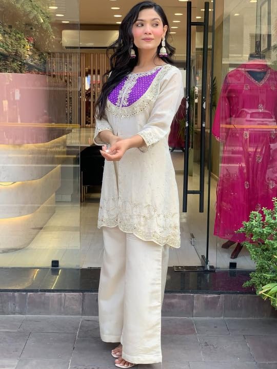 Image of Wedding Outfit For Women Embroidered Shrara Set For Women Designer Silk Kurta With Sharara Pants Festive Ethnic Wear Traditional Outfit For Celebrations Functions Ceremonies And Gatherings