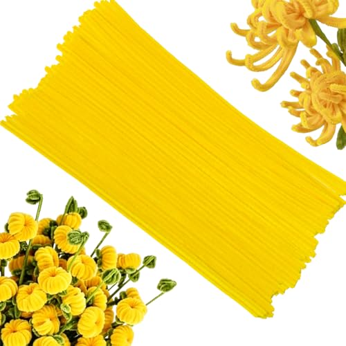 100 Pcs Solid Color Pipe Cleaners 12 Inch 6mm Single Color Chenille Stems Fuzzy Flexible Craft Pipe Cleaners Bulk Art DIY Supplies Flower Making Holiday Decor & Handmade Projects (Egg Yolk)