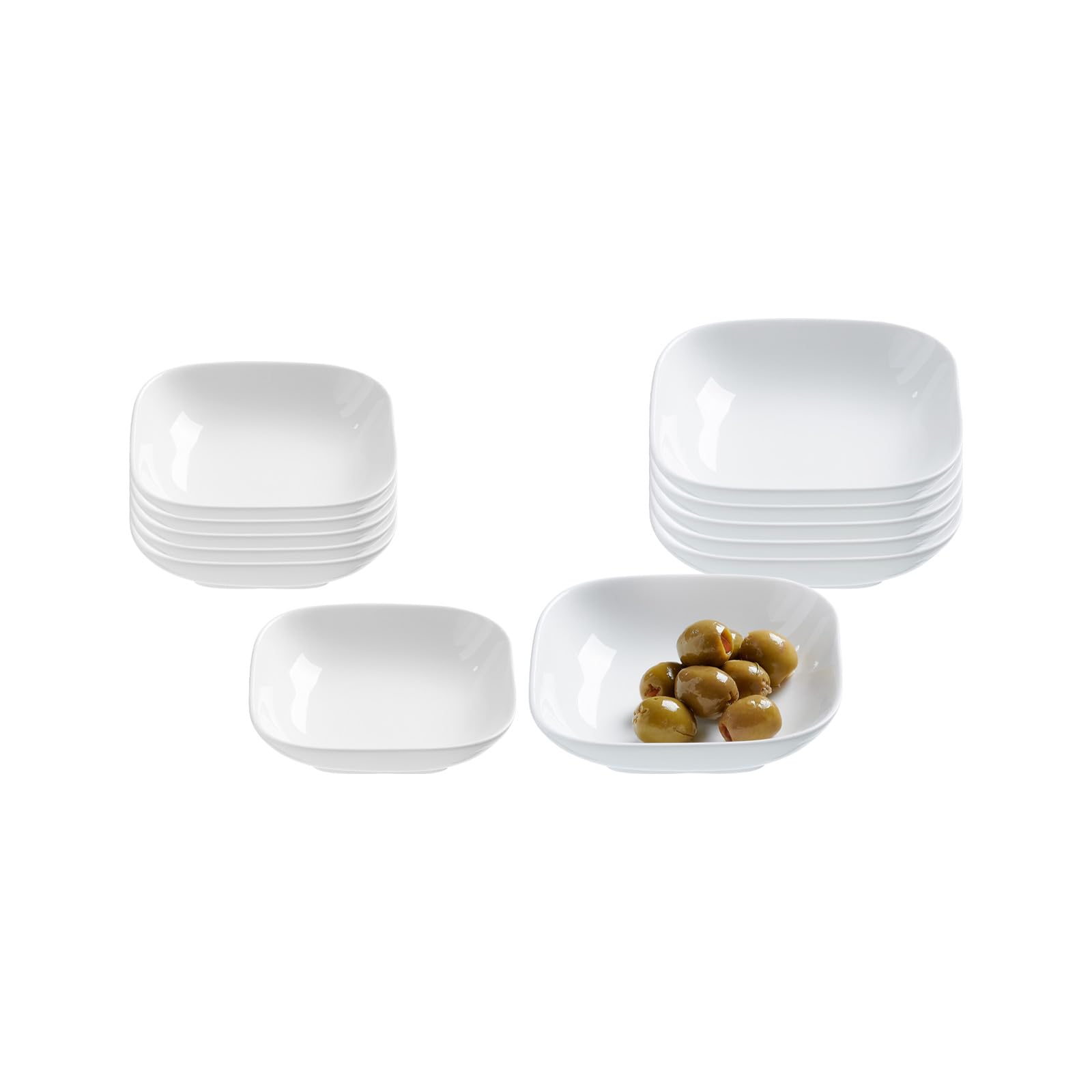 Ritzenhoff & Breker Arena Dipschalen-Set 12-teilig | 7 x 7 cm & 10 x 10 cm | Quadratische Snackschalen für Dips & Saucen | Porzellan | Spülmaschinen- & Mikrowellengeeignet | Weiß