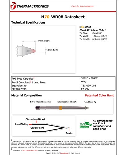Image of Thermaltronics H70-WD08 Chisel 30deg 1.0mm (0.04in) interchangeable for Hakko T31-02WD08