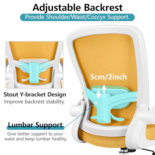 FelixKing Office Chair, Ergonomic Desk Chair Breathable Mesh Chairs Adjustable High Back Lumbar Support Flip-up Armrests, Executive Rolling Swivel Comfy Computer Chairs Home Office Yellow