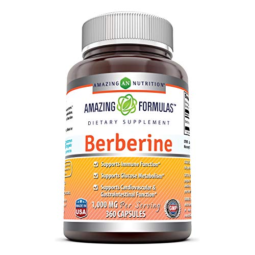 Amazing Formulas Berberine 500mg (1000mg Per Serving) Capsules - Supports Immune Function, Cardiovascular & Gastrointestinal Function (360 Count)