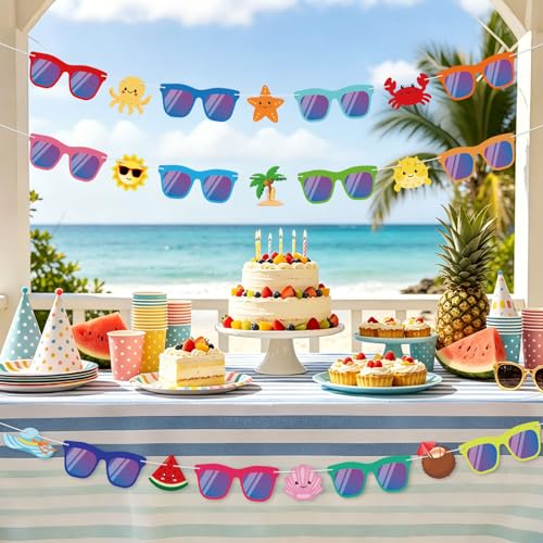 Image of Hooqict Summer Party Banner Decorations Colorful Sunglasses Banner Garland Sign for Summer Vacation Party Decorations Tropical Luau Beach Pool Birthday Decoration Supplies