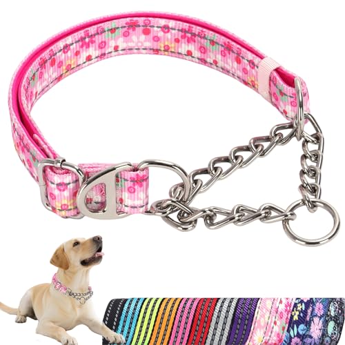 Martingale Collar for Medium Dog with Chain,Reflective & Padded Comfortable & Safe No-Pull Dog Collar for Training & Walks(Pink M 2 Medium