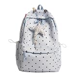 Mochila estética de bolinhas para mulheres, mochila escolar de