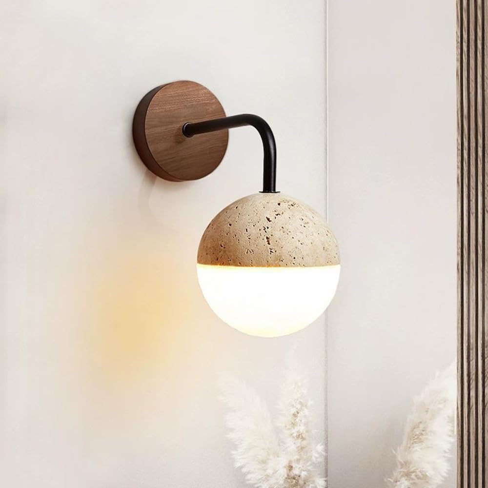 ITOSUI Mid Century Natural Marble Wall Sconce - Vintage Farmhouse Light for Bedroom, Bathroom, Living Room, and Kitchen