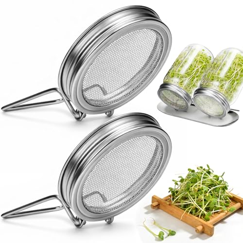 Palksky Sprouting Lids for Wide Mouth Mason Jars 2Pack Reusable Stainless Steel Screen Bean Sprouts Growing Lid for Organic Alfalfa Broccoli Seeds Mung Bean Plant Germination Kits