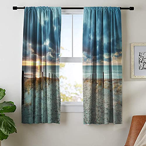 Riyidecor Ocean Beach Scenic Curtains Scenery Landscape Rod Pocket Hawaiian Tropical Sunset Seaside Blue Sky Coastal Living Room Bedroom Window Drapes Treatment Fabric (2 Panels 42 X 63 Inch) Ww-Ihtb #TOP1