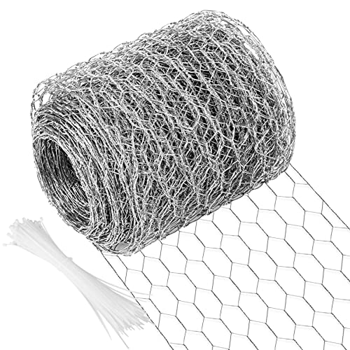 Image of Chicken Wire 4 in x 787 in Poultry Wire Netting Hexagonal Galvanized Mesh Garden Fence Barrier for Pet Rabbit Chicken Fencing with 100 Pcs Cable Zip Ties