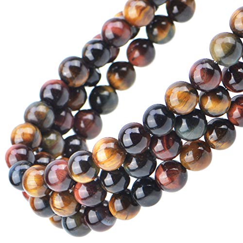 Image of 100PCS Three Colors Tiger Eye Gemstone Loose Beads Natural 8mm Round Multi Color Energy Stone Power Beads for Jewelry Making (Multi-Color Tiger Eye, 8MM)