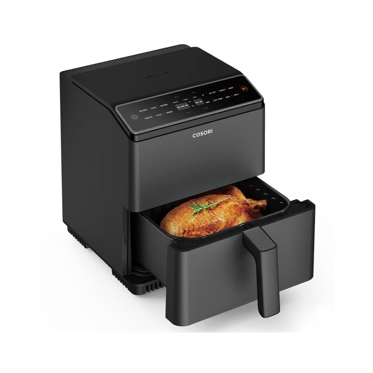 Cosori Dual Blaze CAF-P585S Luftfritteuse, Air Fryer, WLAN, 6,4 l, 11-in-1, Fritteuse ohne Öl, über 90 Rezepte in der App erstellt von Chef auf Spanisch, Dunkelgrau, mit doppelter Widerstandsfähigkeit