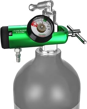 Oxygen Regulator for Oxygen Tank CGA870 Connection, Dual Brass Barb Outlet | High Precision Brass Sleeve Design, Adjustable Flow 0-15 LPM, 4.65" L2.4" W1.38" H, Portable Size for Home and Outdoor Use